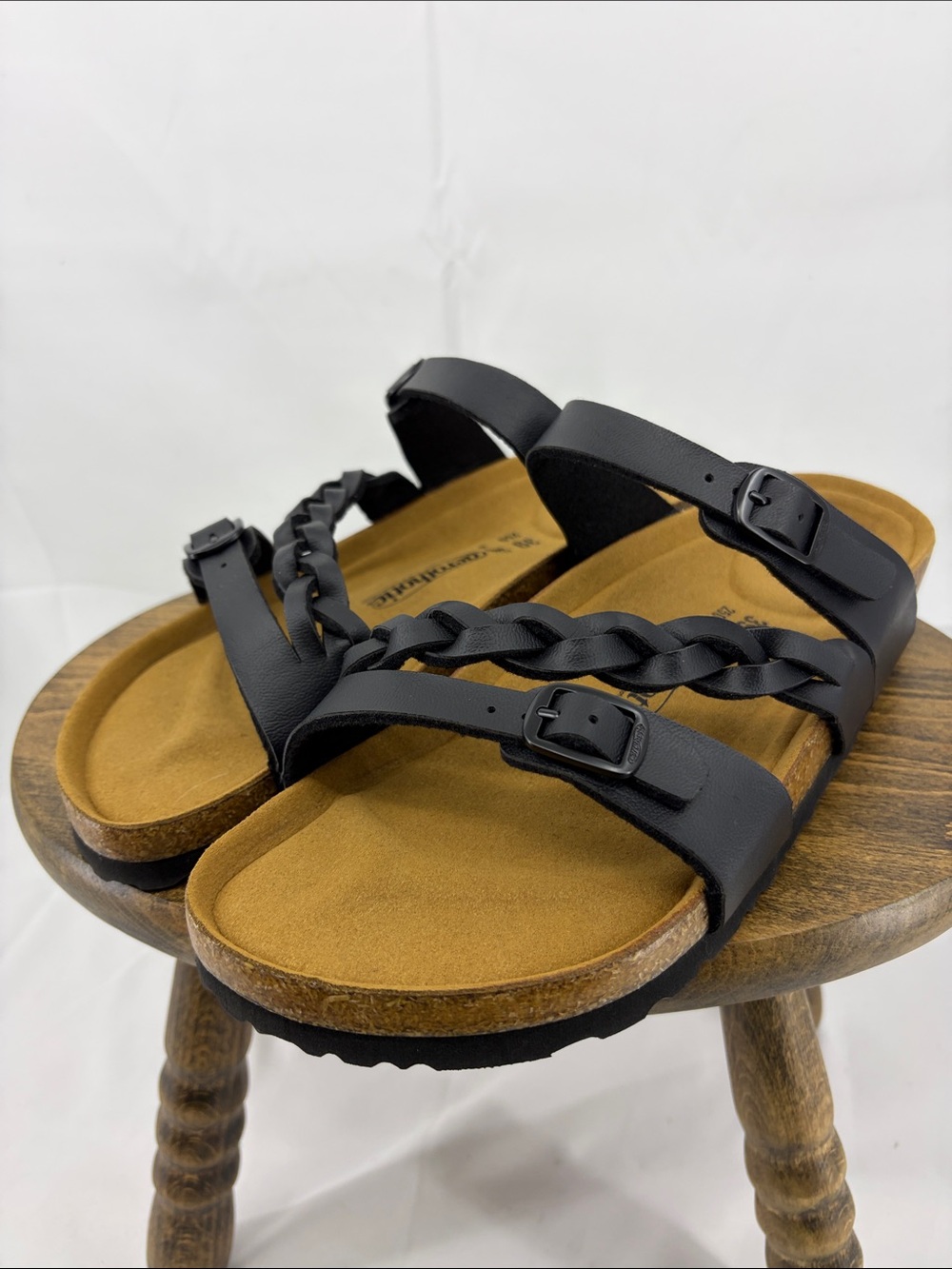 NWOT Aerothotic Viking Womens Cork Black Strappy Braided Sandals, 39